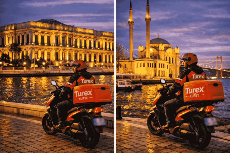 Beşiktaş Kurye – Çırağan Sarayı önünde Turex motorlu kurye sipariş bekliyor