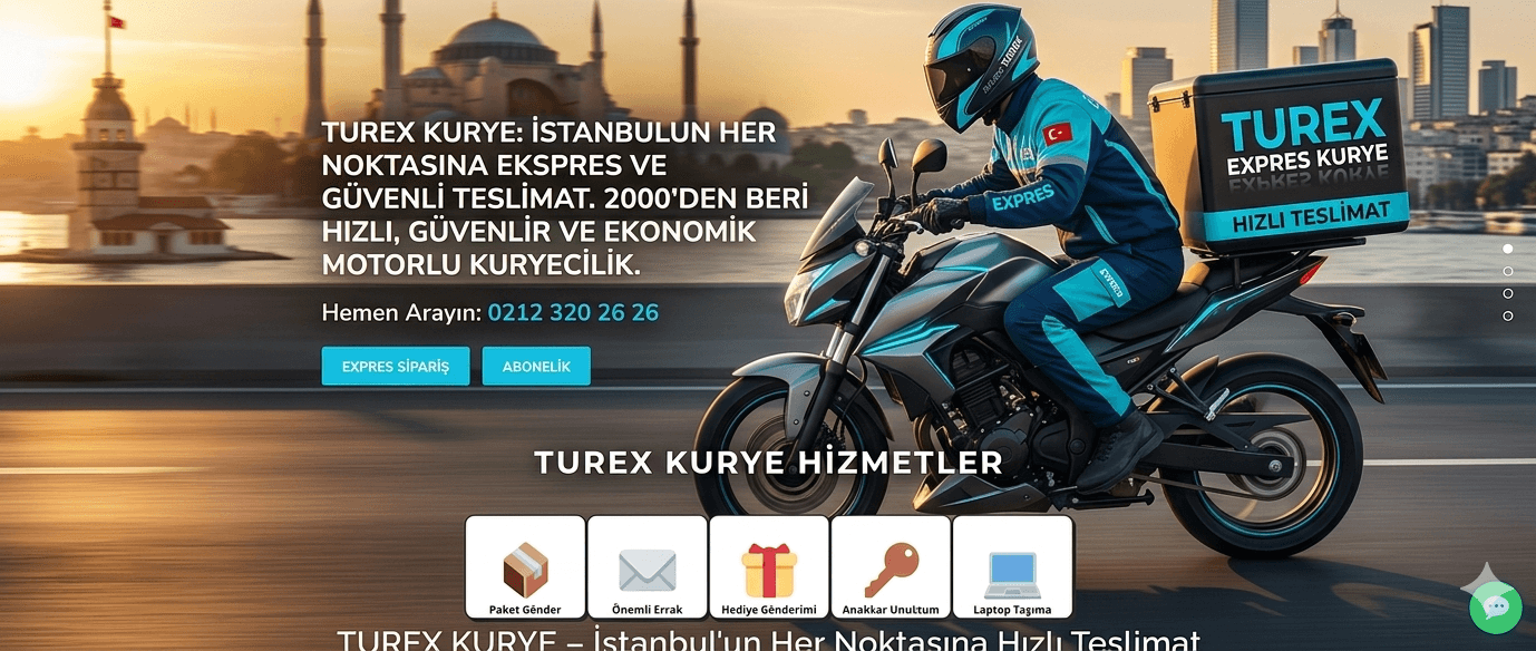 İstanbul genelinde hızlı ve güvenilir motorlu kurye hizmeti sağlayan Turex Kurye motorcusu.