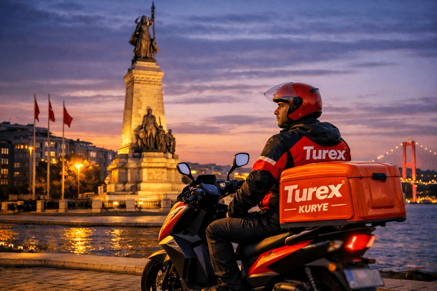 Şişli Kurye – Abide-i Hürriyet Taşı önünde Turex motorlu kurye sipariş bekliyor
